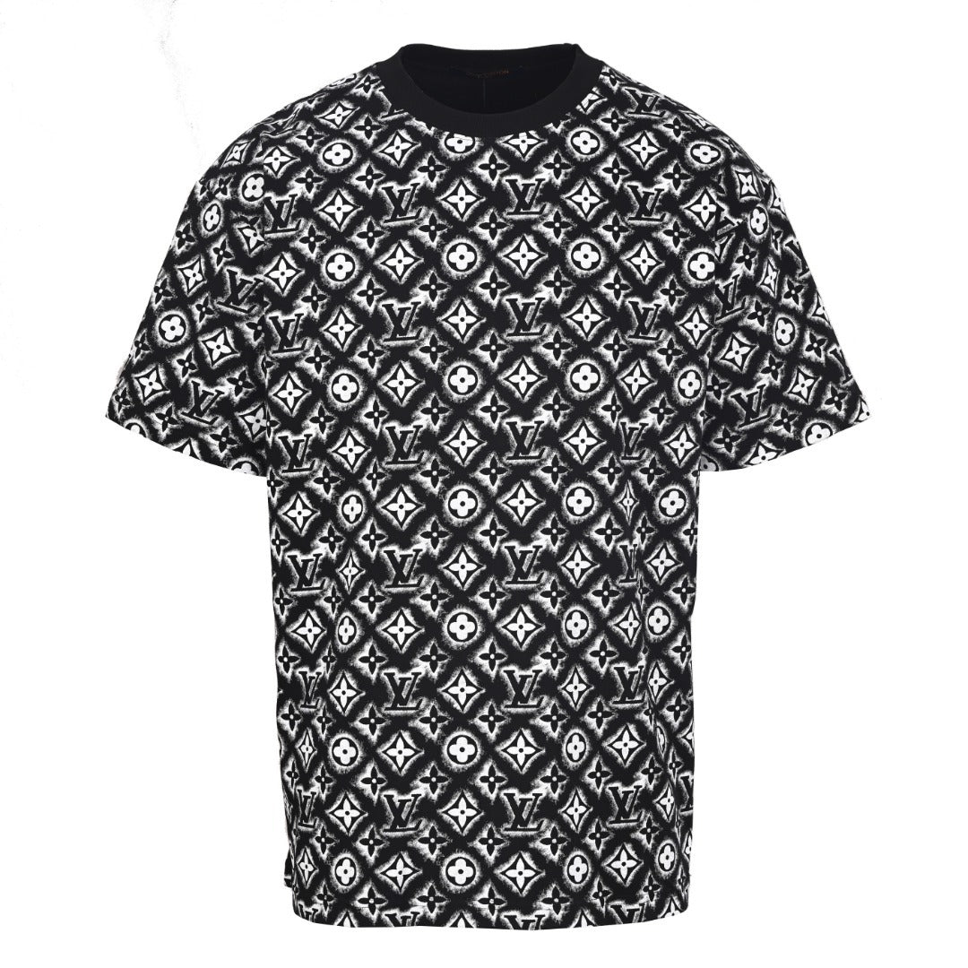 Louis Vuitton All-Over Monogram Print Short-Sleeve T-Shirt in Black