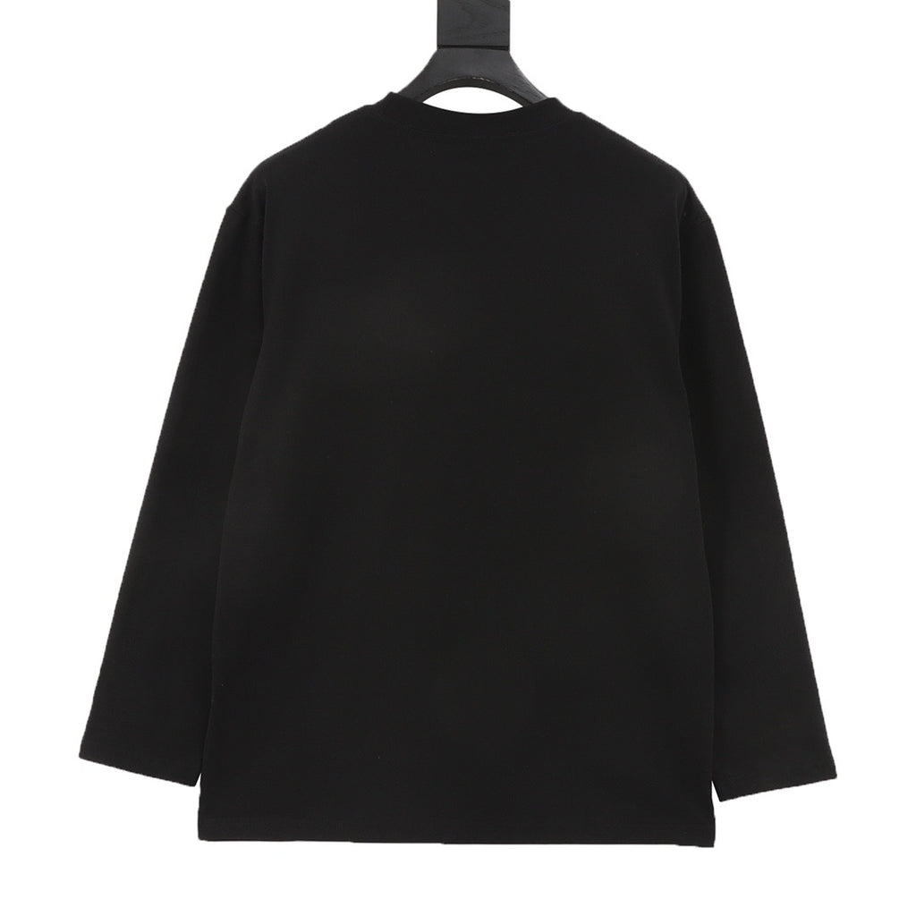 Prada Triangle Logo Long-Sleeve Top — Ivory, Centre Neckline Plaque