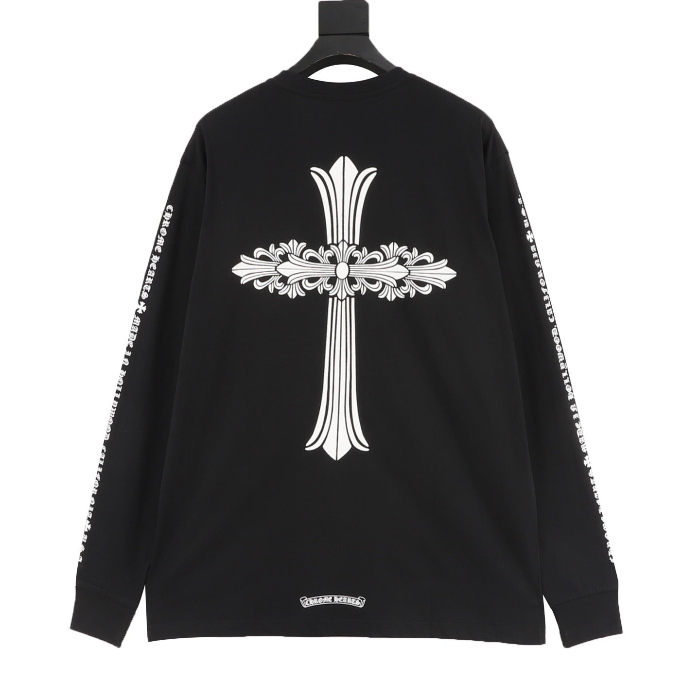 Chrome Hearts "Large Floral Cross" Print Long-Sleeve Tee (Black & White)