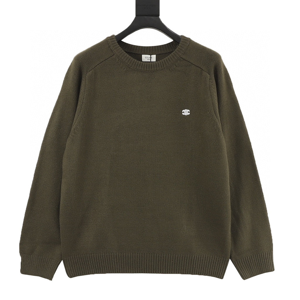 Celine Paris Back Chenille Appliqué Crew Neck Knit Sweater