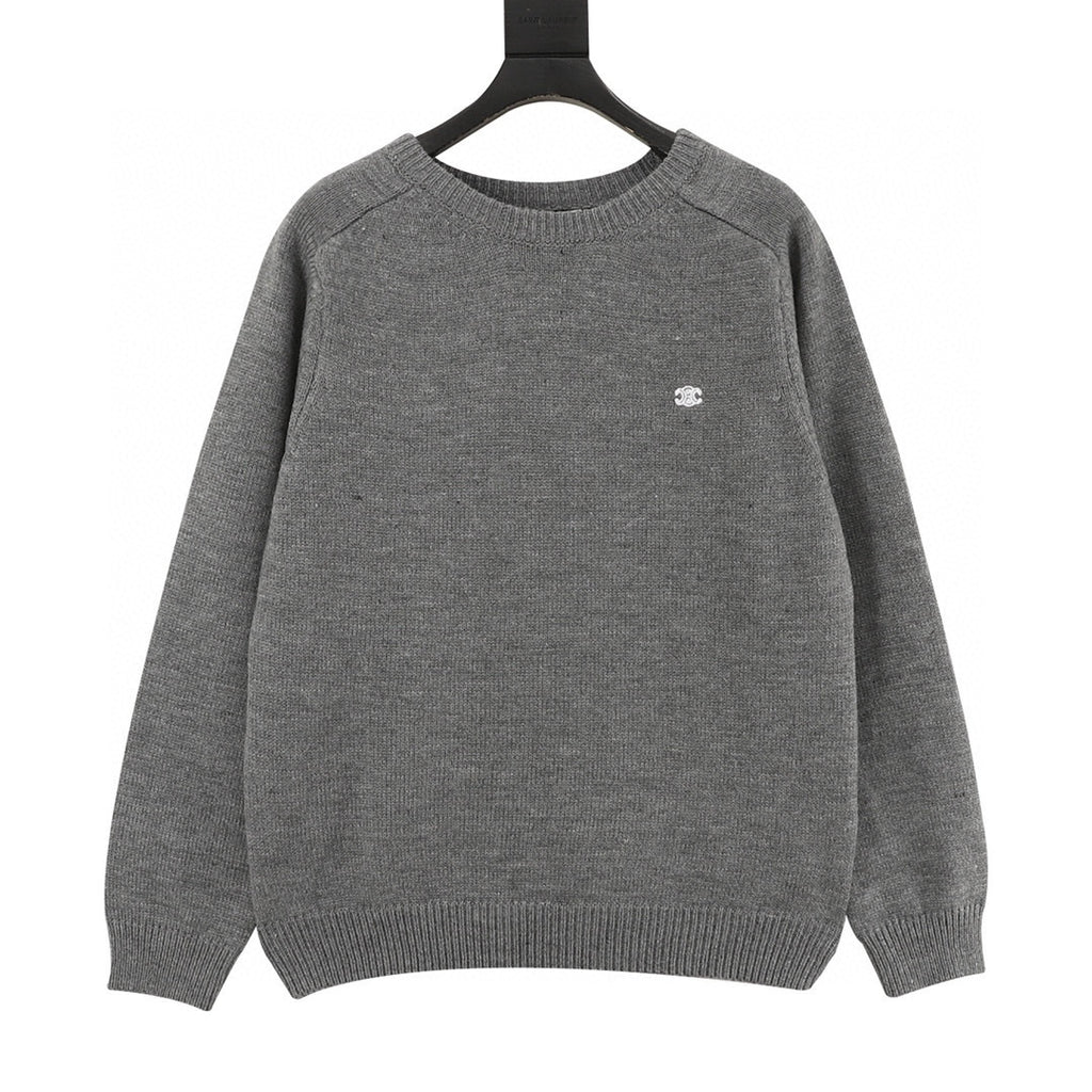 Celine Paris Back Chenille Appliqué Crew Neck Knit Sweater