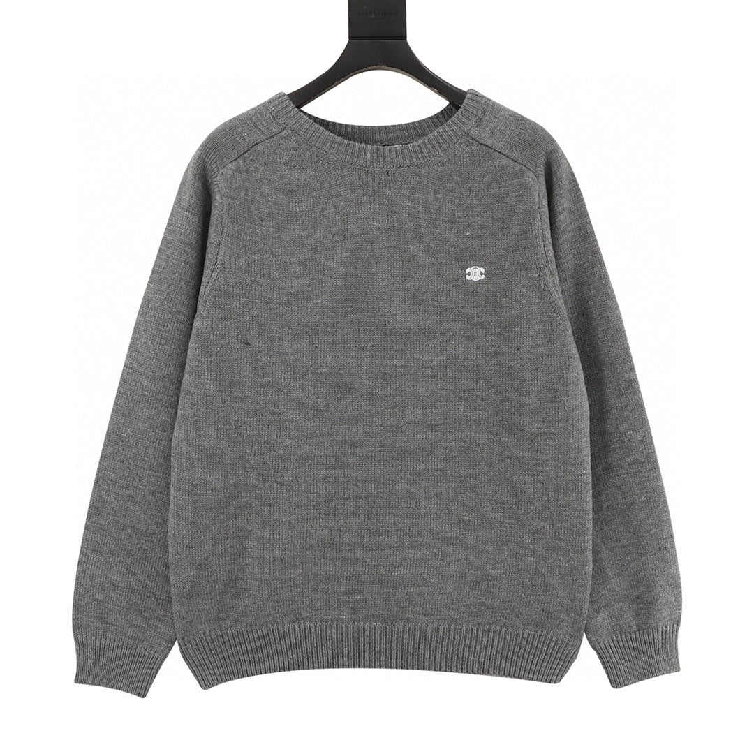 Celine Paris Back Chenille Appliqué Crew Neck Knit Sweater