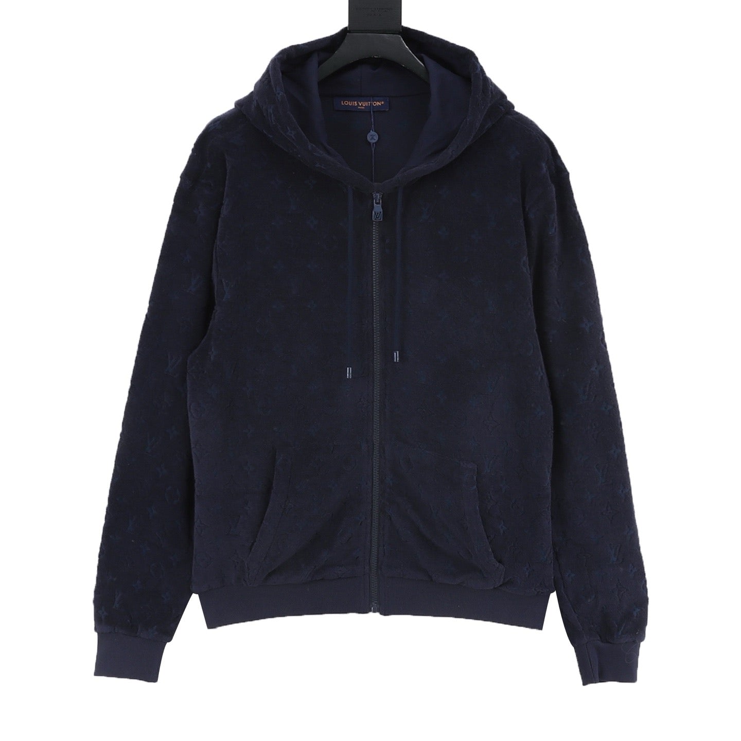 Louis Vuitton Monogram Flocked Terry Zip-Up Hoodie — Navy