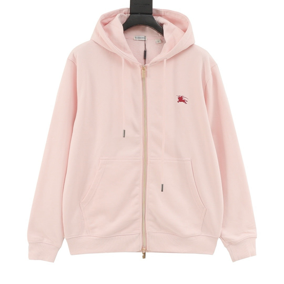 Burberry Women's & Men's Pink Equestrian Knight Logo Zip-Up Hoodie