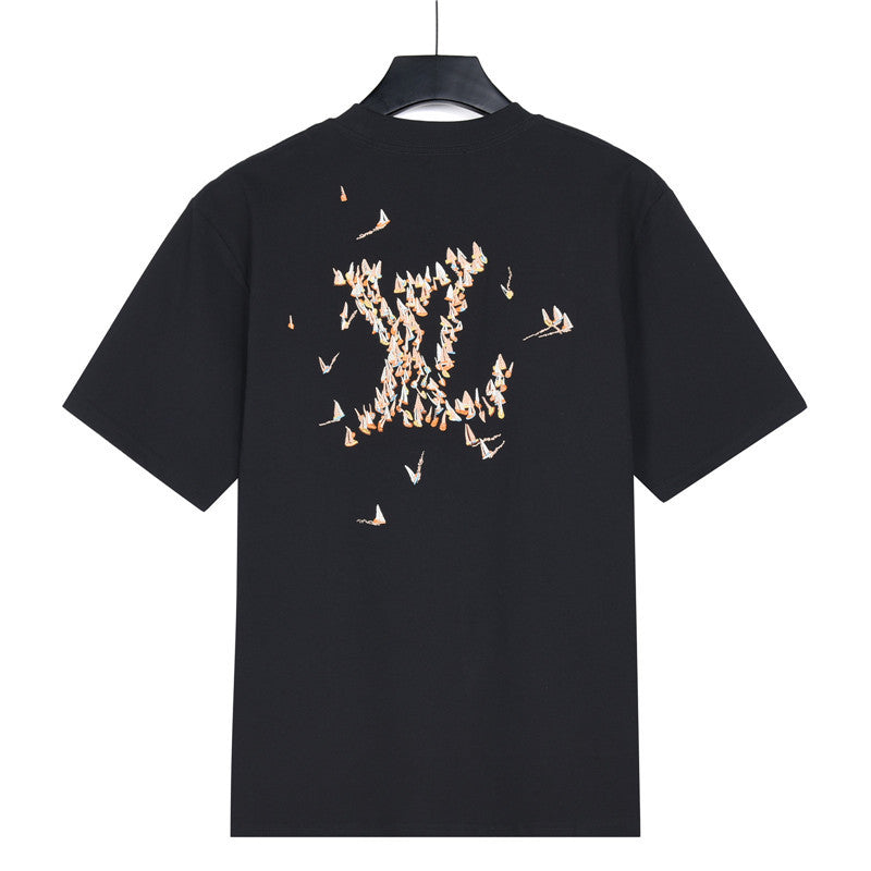 Louis Vuitton Paper Plane Embroidered Short-Sleeve T-Shirt in Black