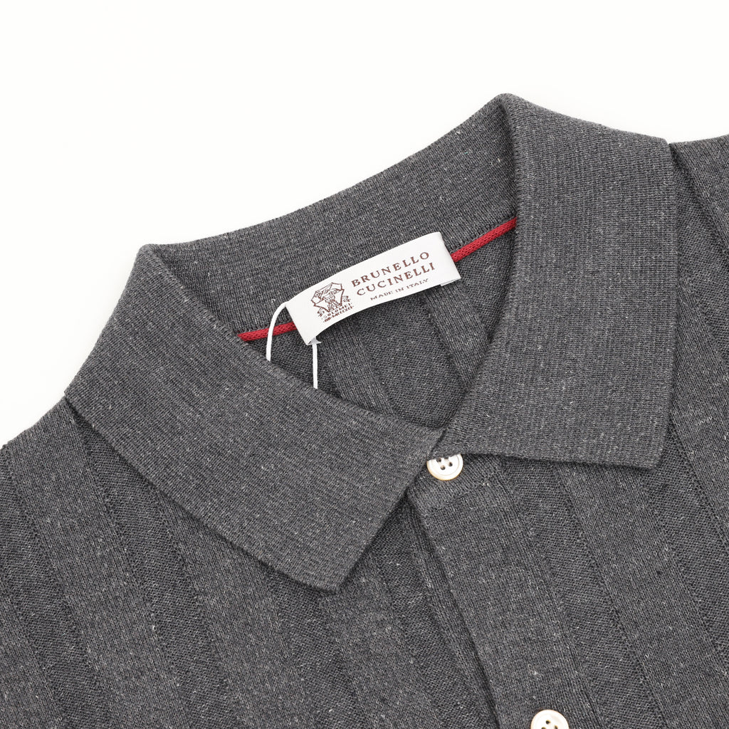 Brunello Cucinelli Two-Tone Vertical Stripe Rib Knit Short-Sleeve Cardigan