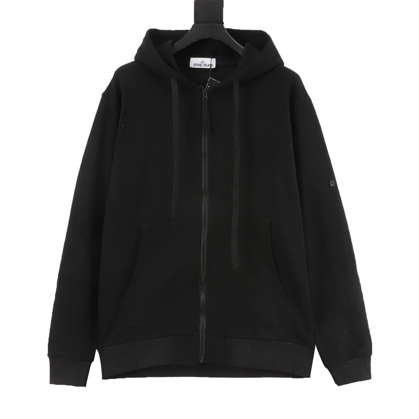 Stone Island Sleeve Patch Hooded Zip-Up Jacket | White Contrast Zip Casual Outerwear