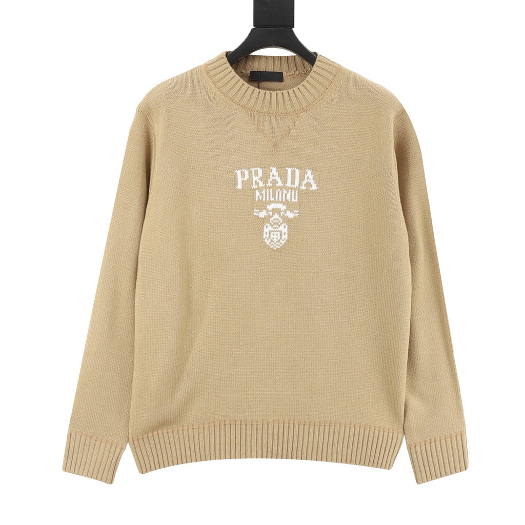 Prada Women's Men's Camel Logo Graphic Crewneck Sweater