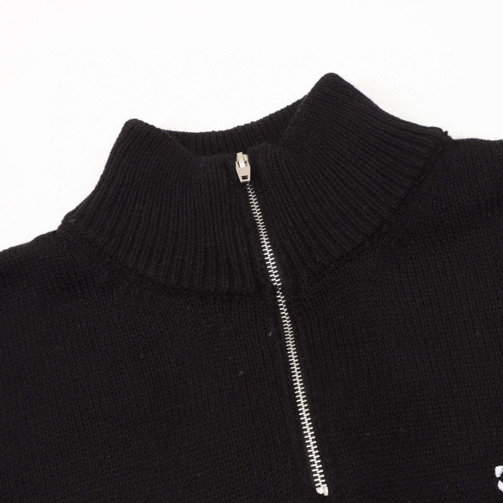 Chanel CC Logo Tonal Embroidered Half-Zip Mock Neck Knit Sweater
