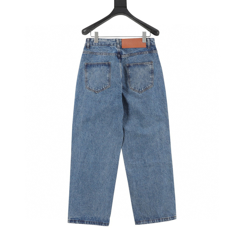 Loewe Anagram Knee Embroidered Wide-Leg Denim Jeans