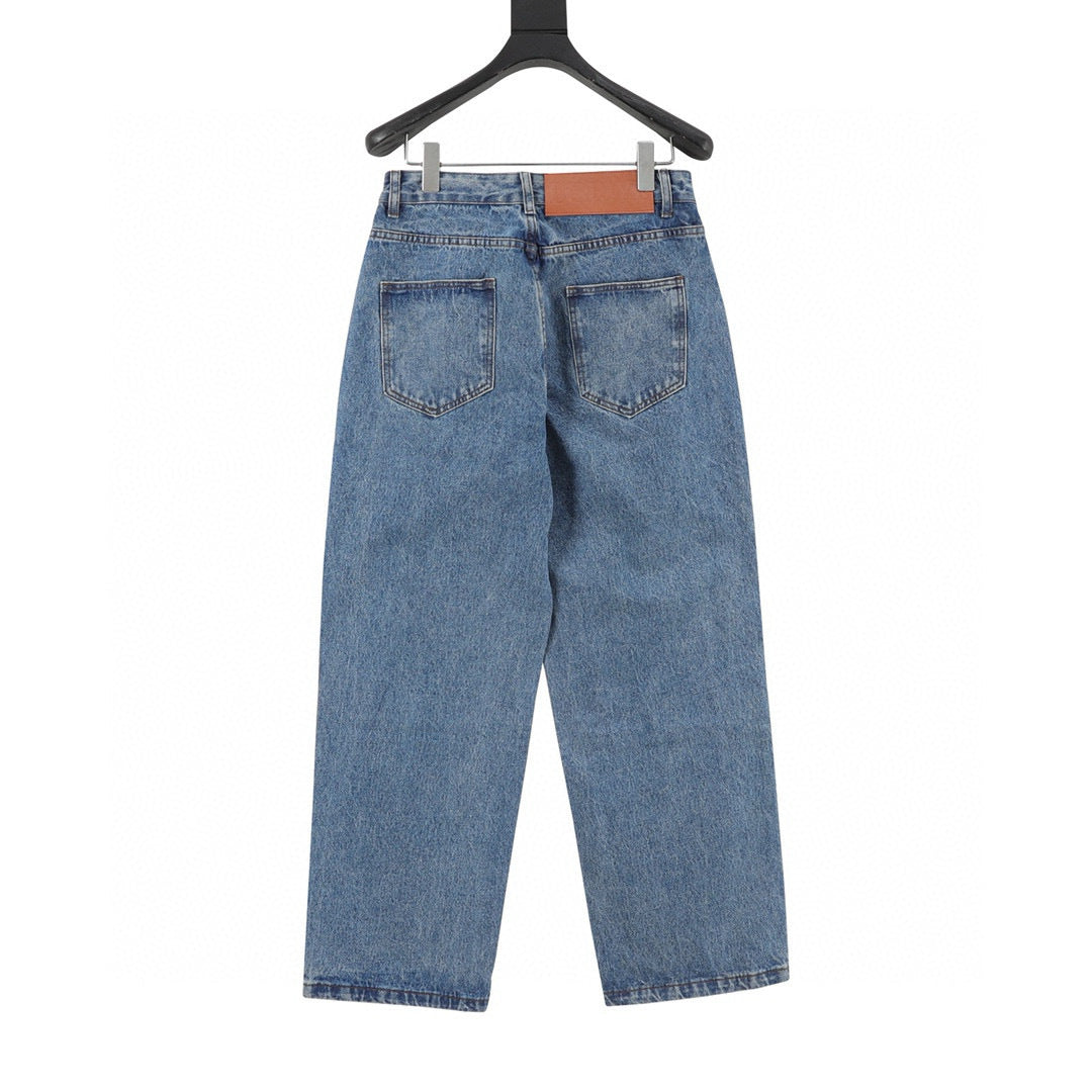 Loewe Anagram Knee Embroidered Wide-Leg Denim Jeans