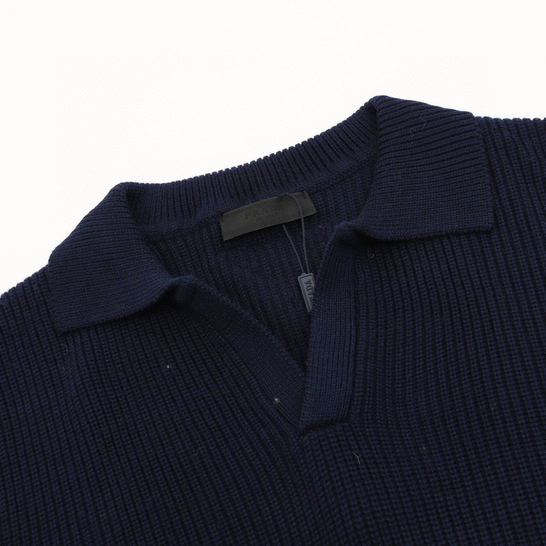 Prada Polo Collar Half-Zip Chunky Knit Sweater