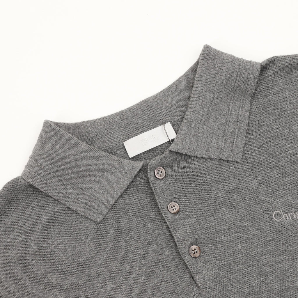 Dior Christian Dior Embroidered Short-Sleeve Knit Polo in Grey