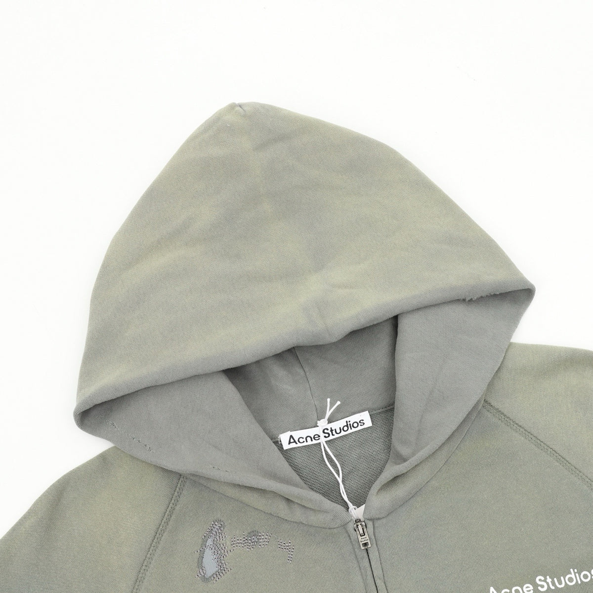 Acne Studios Women's & Men's Distressed Logo Zip-Up Hoodie in Sage Green