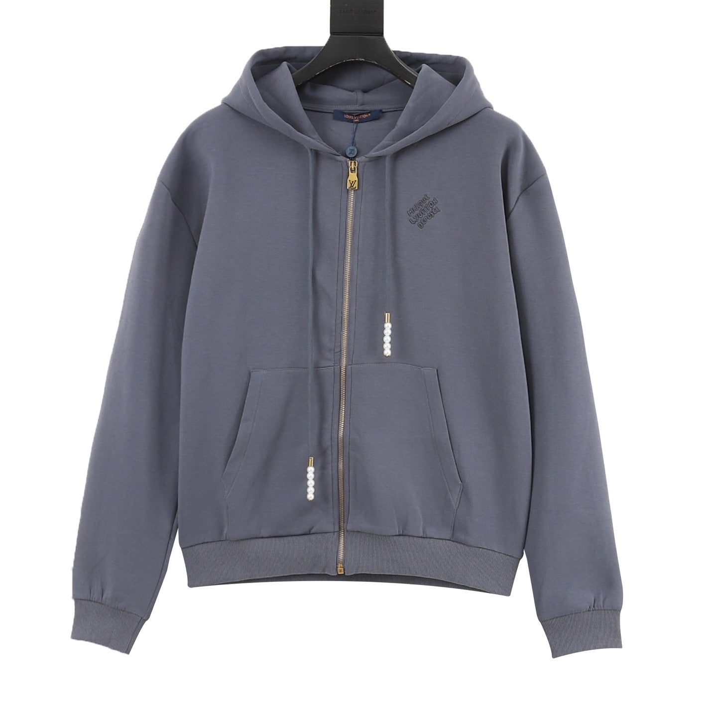 Louis Vuitton LV Two-Tone Embroidered Zip-Up Hoodie | Slate Blue Gold Hardware Luxury Sweatshirt