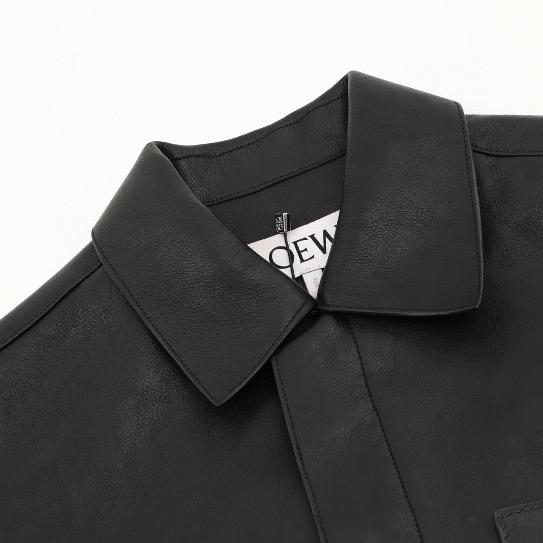 Loewe Anagram Patch Pocket Leather Overshirt Jacket
