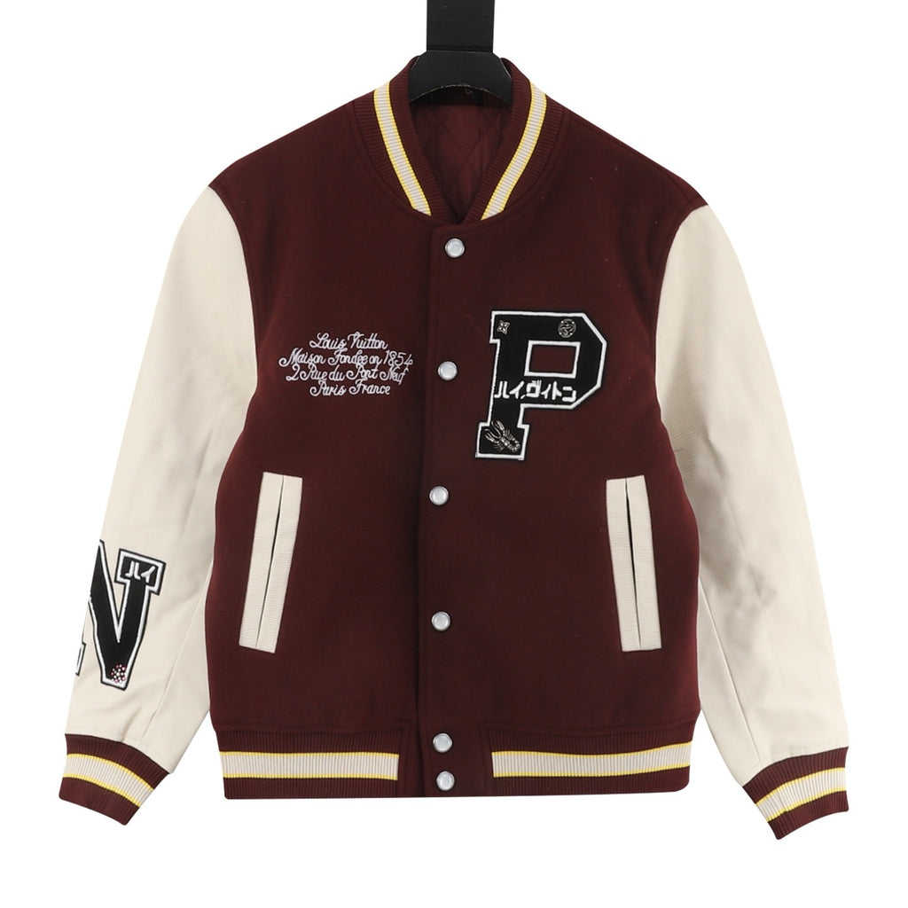 Louis Vuitton Women's / Men's Letterman Varsity Jacket in Burgundy