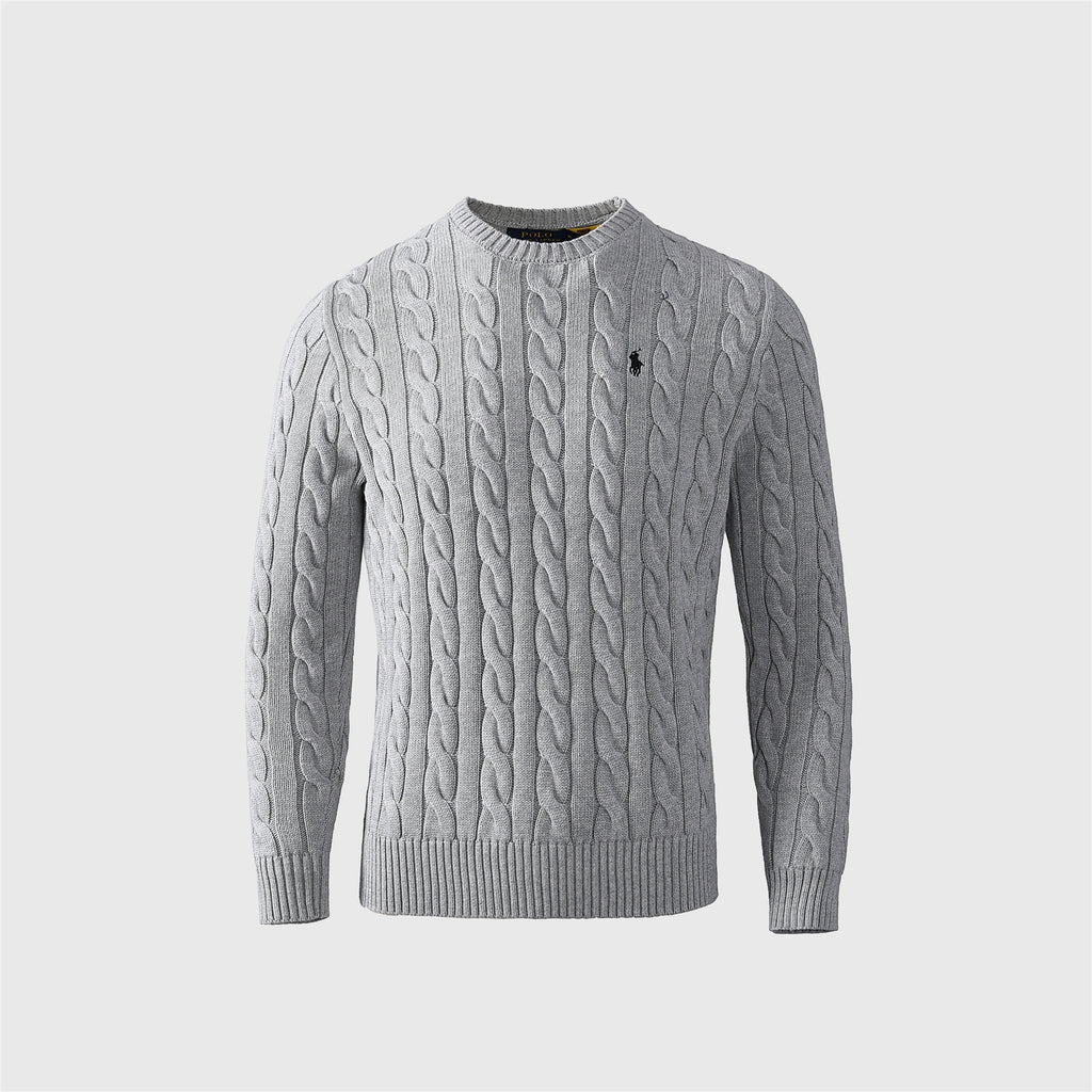 Polo Ralph Lauren Women's Men's Light Grey Cable Knit Crewneck Sweater