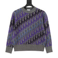 Dior Women's Men's Grey Purple Oblique Jacquard Crewneck Sweater