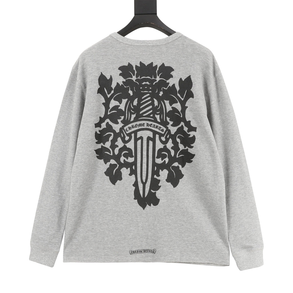 Chrome Hearts Vine & Sword Crest Long-Sleeve Tee — Black, Waffle Knit