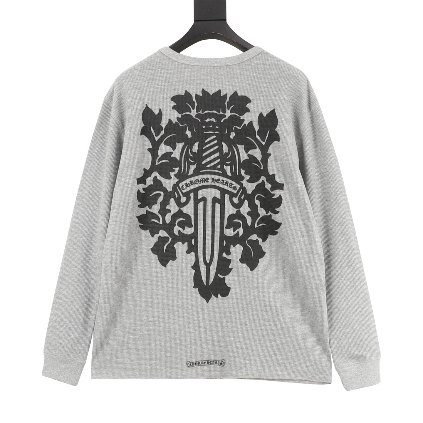 Chrome Hearts Vine & Sword Crest Long-Sleeve Tee — Black, Waffle Knit