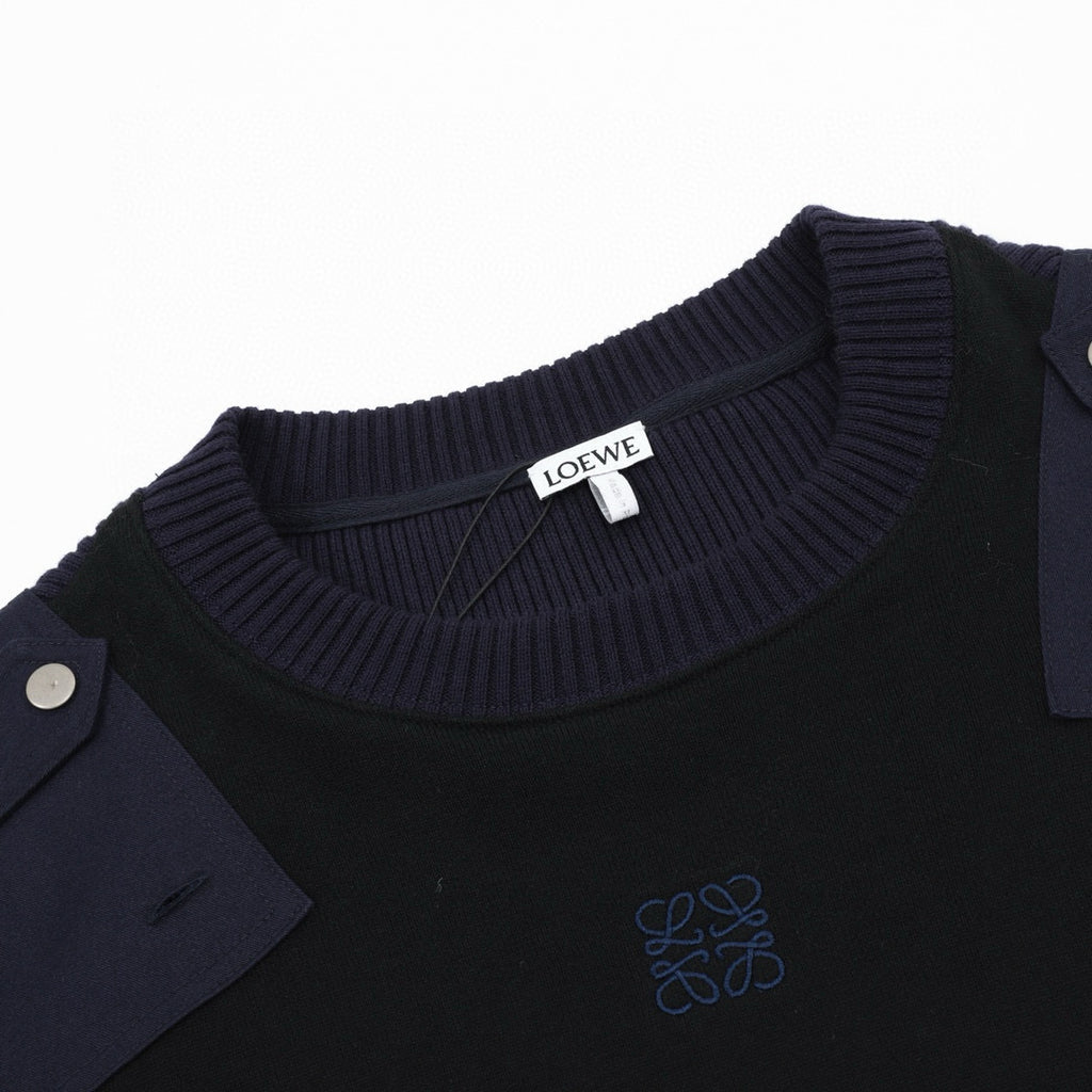 Loewe Anagram Patchwork Shoulder Button Crew Neck Knit Sweater