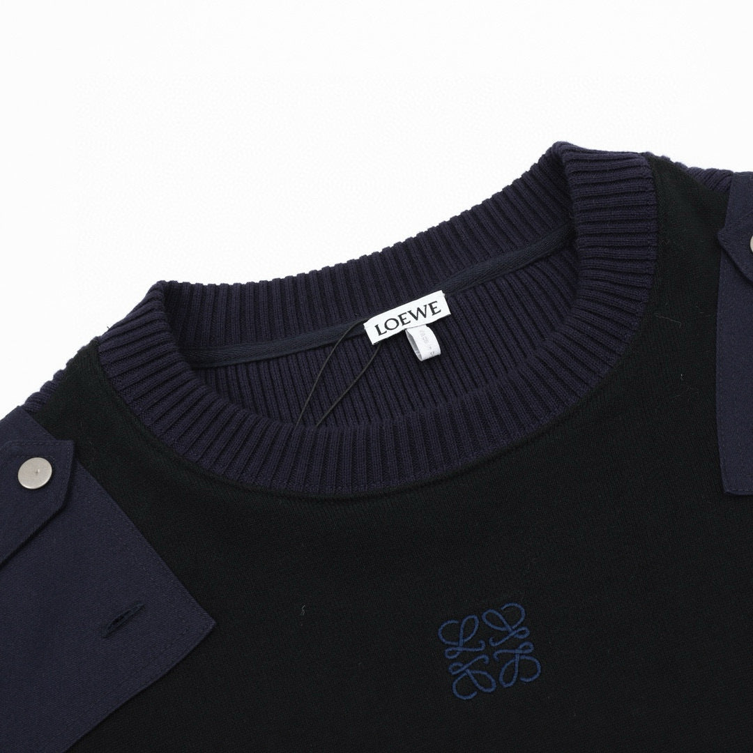 Loewe Anagram Patchwork Shoulder Button Crew Neck Knit Sweater
