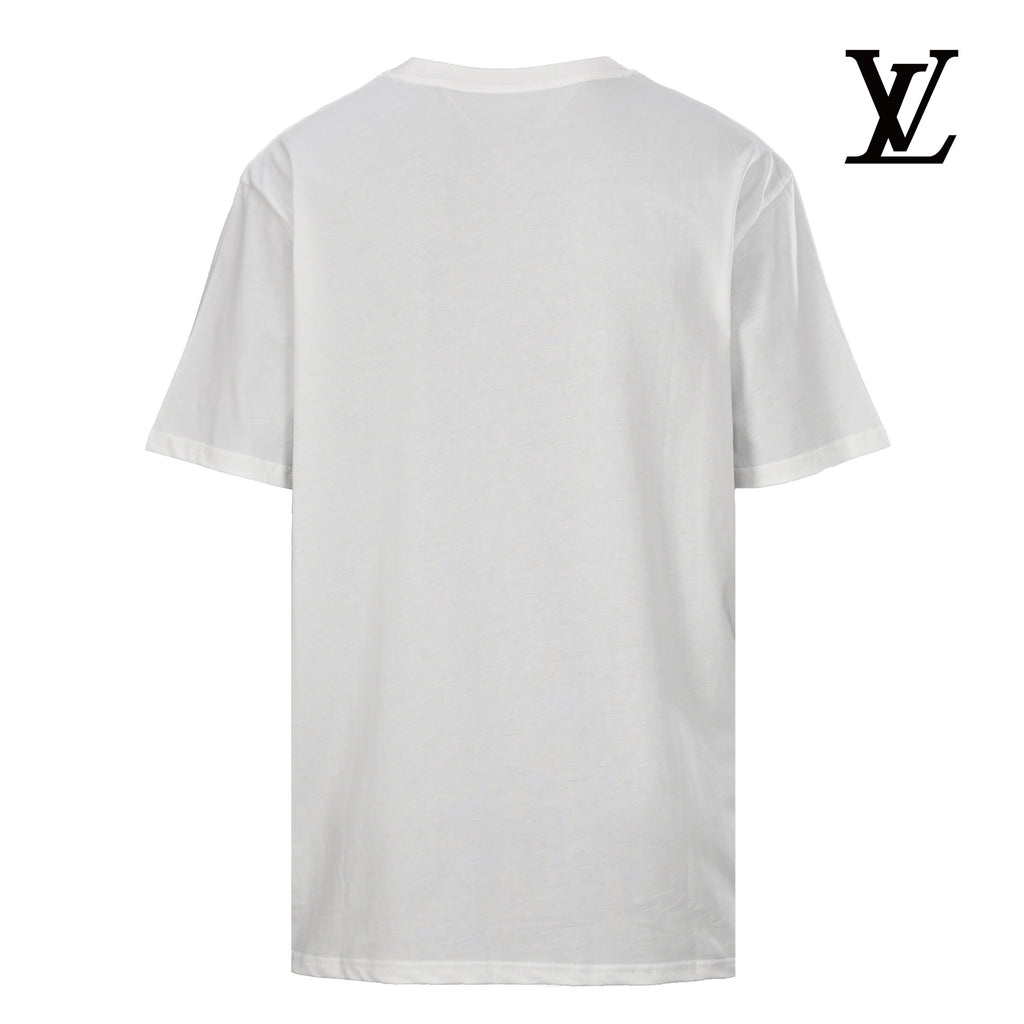 Louis Vuitton Men's White Flower Letter Print T-Shirt