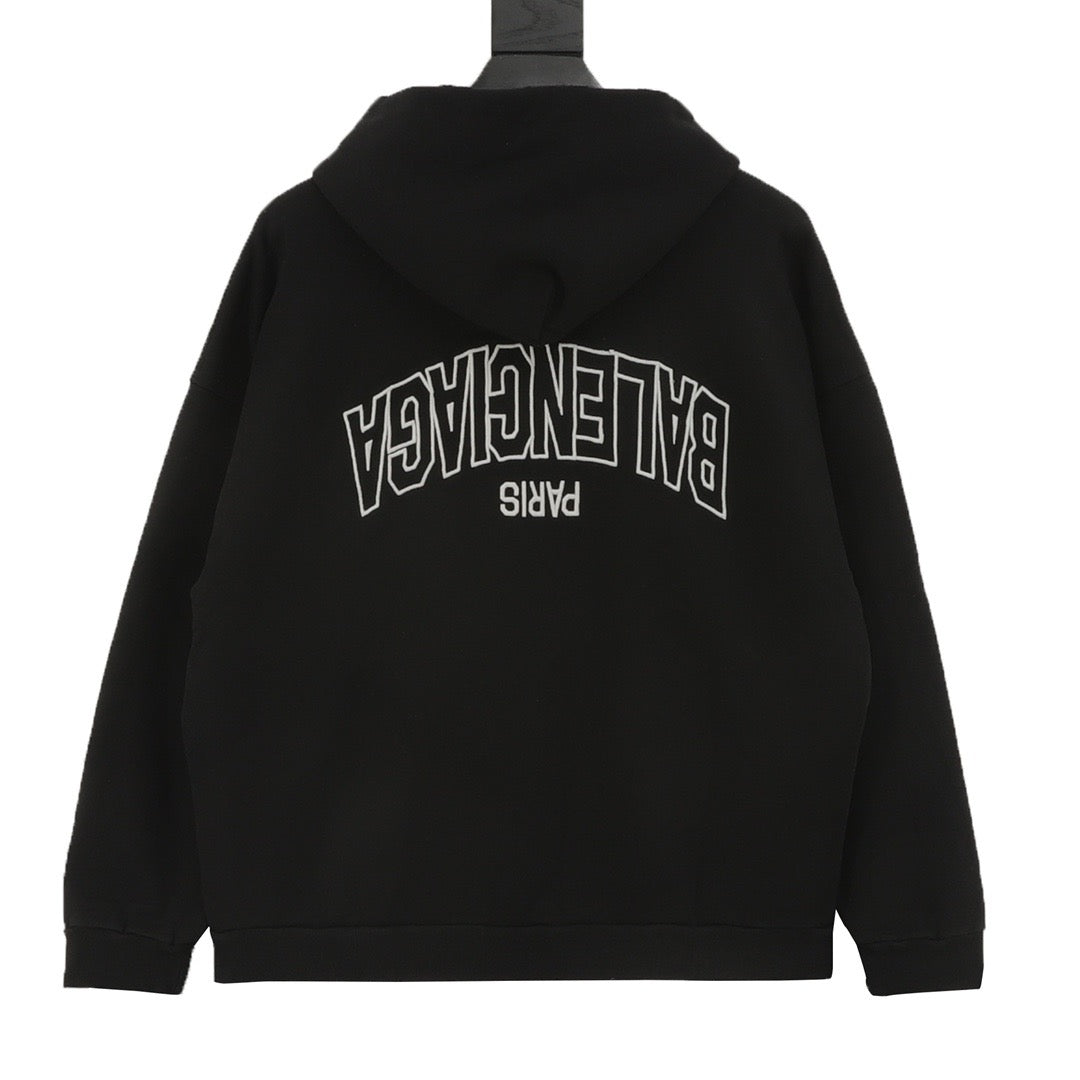 Balenciaga Women's Men's Black Plain Zip-Up Hoodie