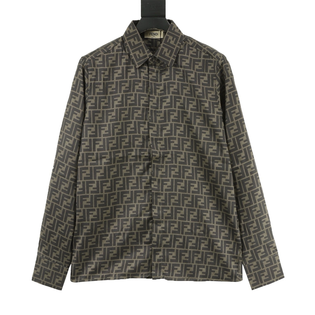 Fendi Classic All-Over FF Monogram Shirt | Dark Grey Tonal Luxury Long Sleeve