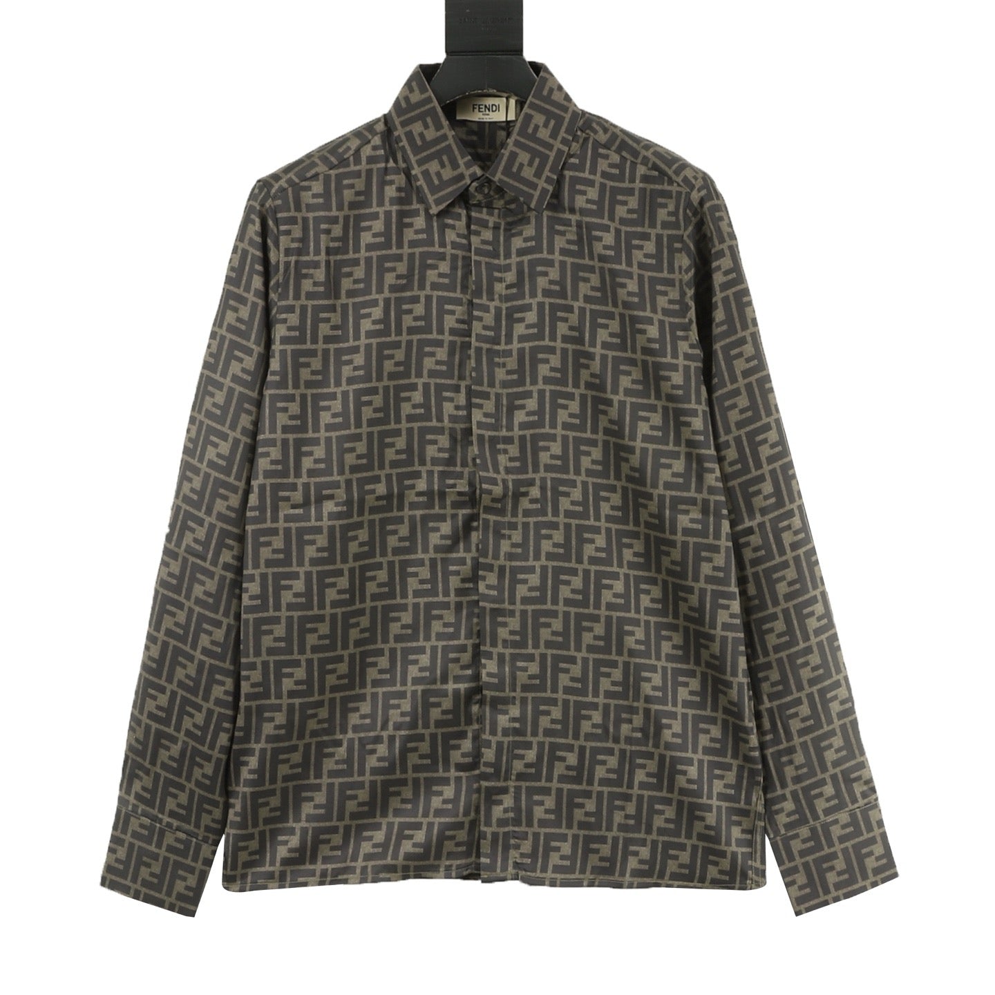 Fendi Classic All-Over FF Monogram Shirt | Dark Grey Tonal Luxury Long Sleeve