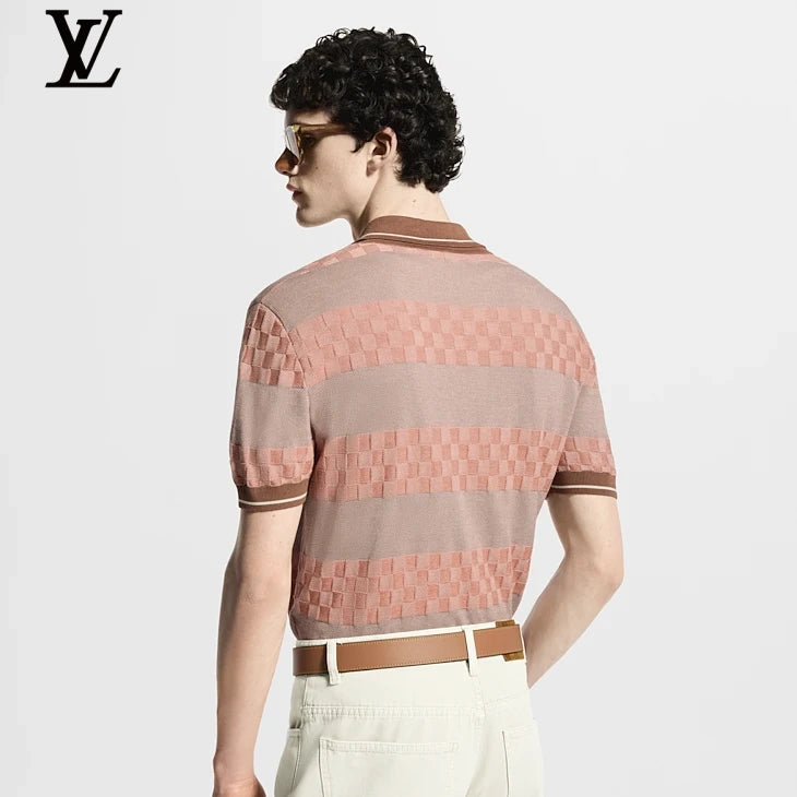 Louis Vuitton Pink Striped Damier Knit Short Sleeve Polo Shirt