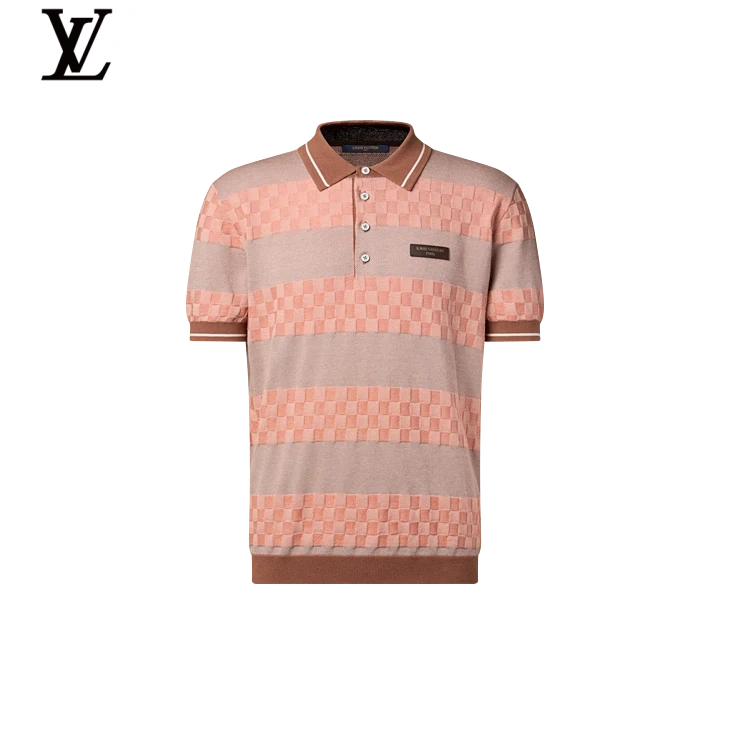 Louis Vuitton Pink Striped Damier Knit Short Sleeve Polo Shirt