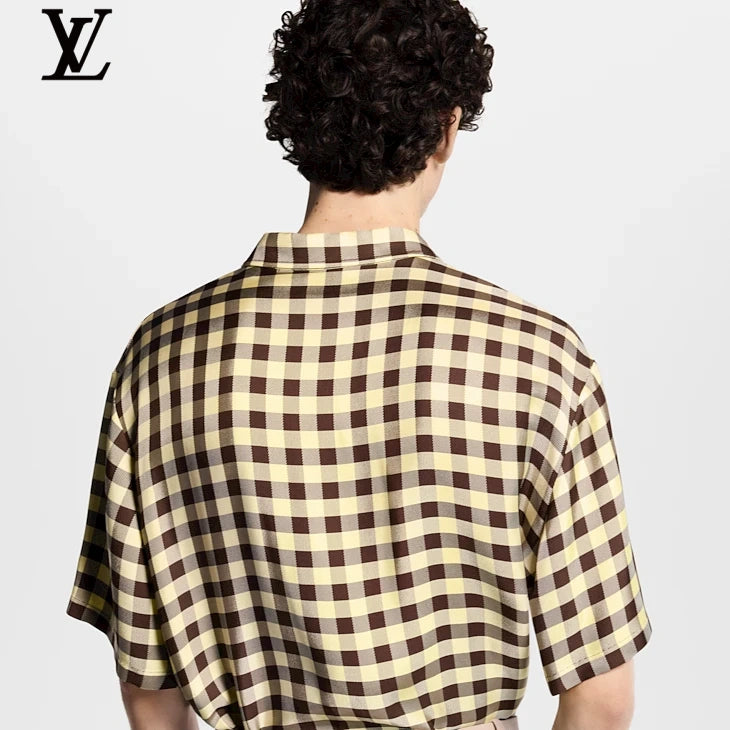 Louis Vuitton Brown Beige Gingham Check Short Sleeve Shirt