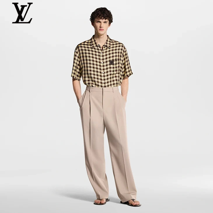 Louis Vuitton Brown Beige Gingham Check Short Sleeve Shirt