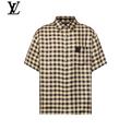 Louis Vuitton Brown Beige Gingham Check Short Sleeve Shirt