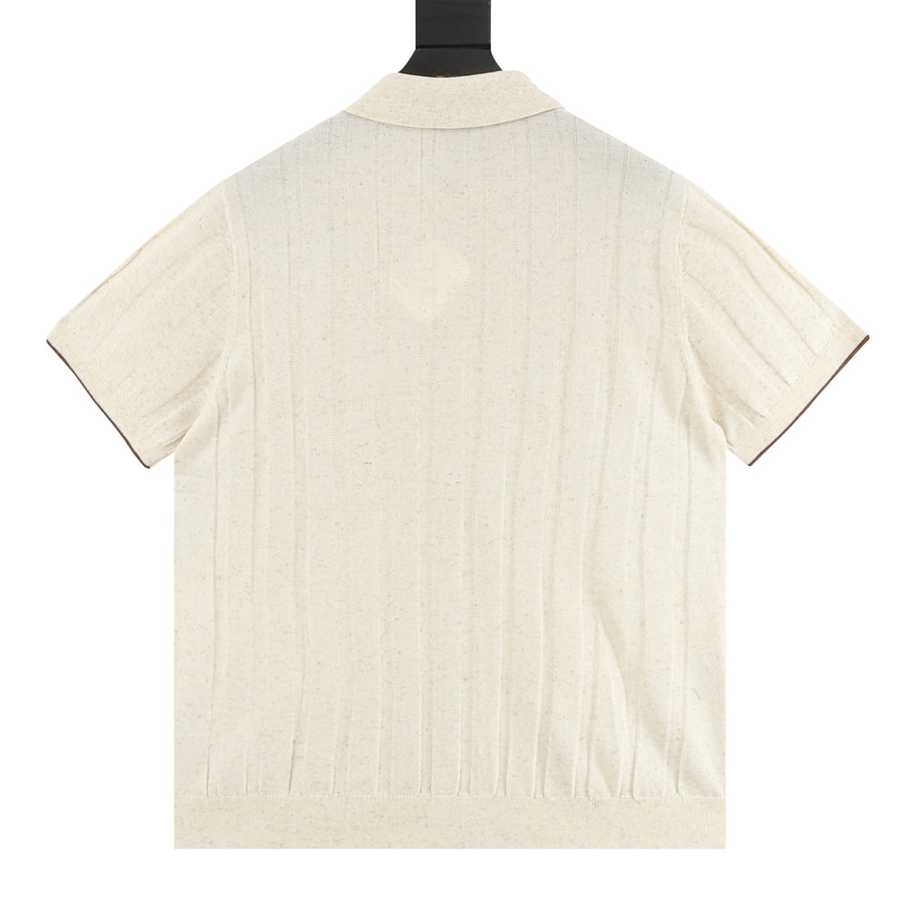 Brunello Cucinelli Two-Tone Vertical Stripe Rib Knit Short-Sleeve Cardigan