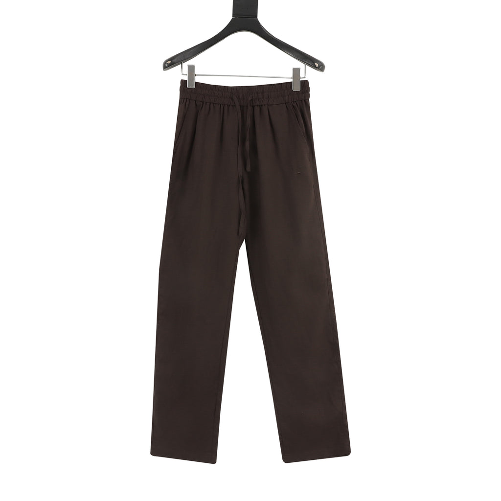 Prada Triangle Logo Linen-Blend Drawstring Wide-Leg Trousers
