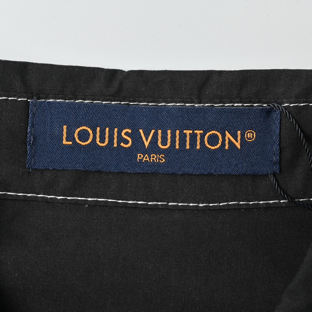 Louis Vuitton Stitched Dice Patch Short-Sleeve Shirt in Black