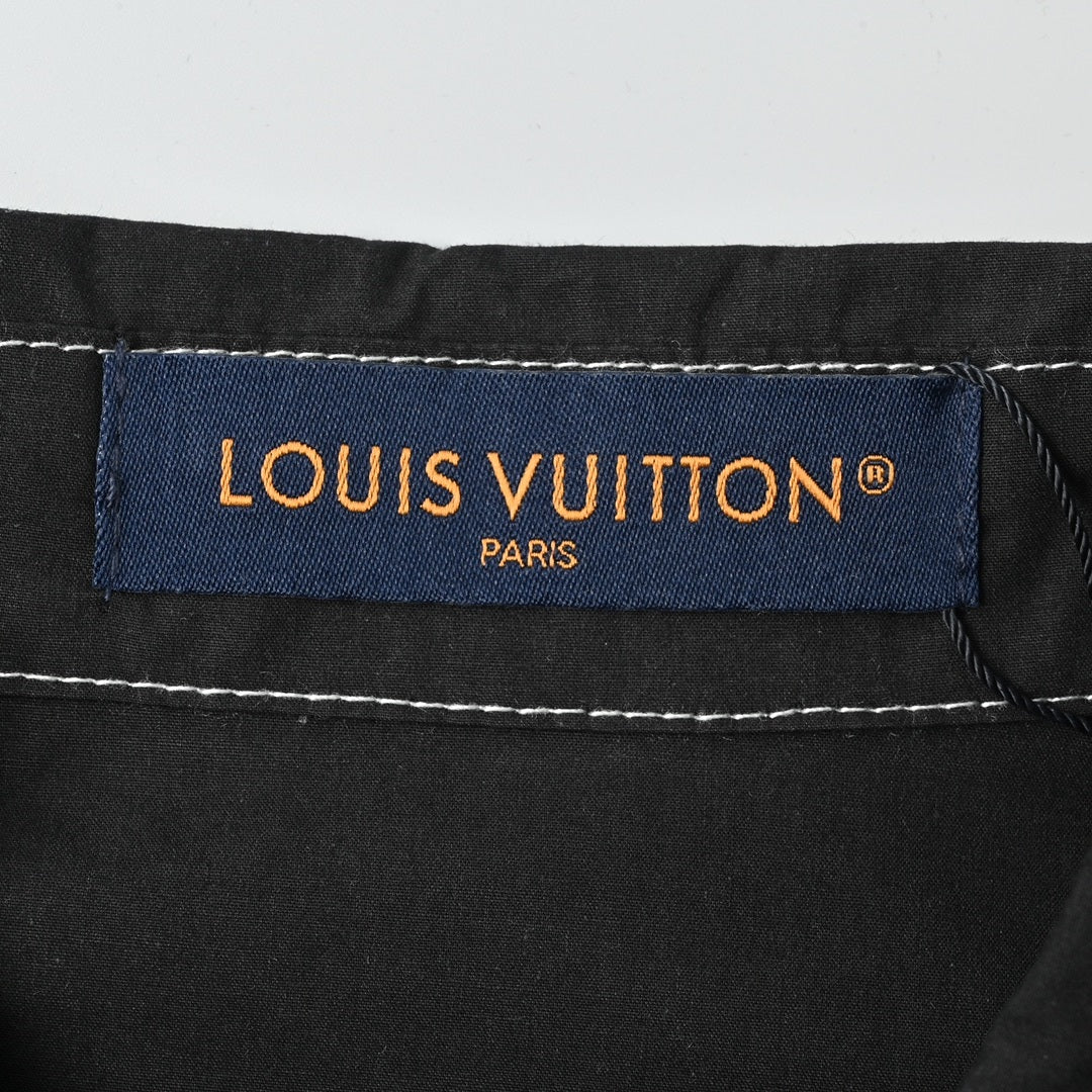 Louis Vuitton Stitched Dice Patch Short-Sleeve Shirt in Black