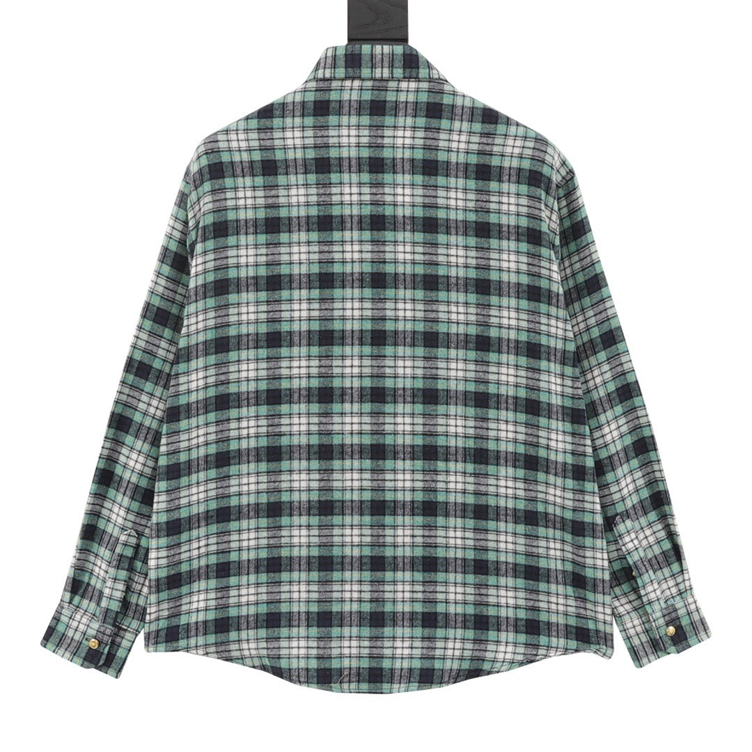 Celine Green Check Flannel Snap-Button Shirt