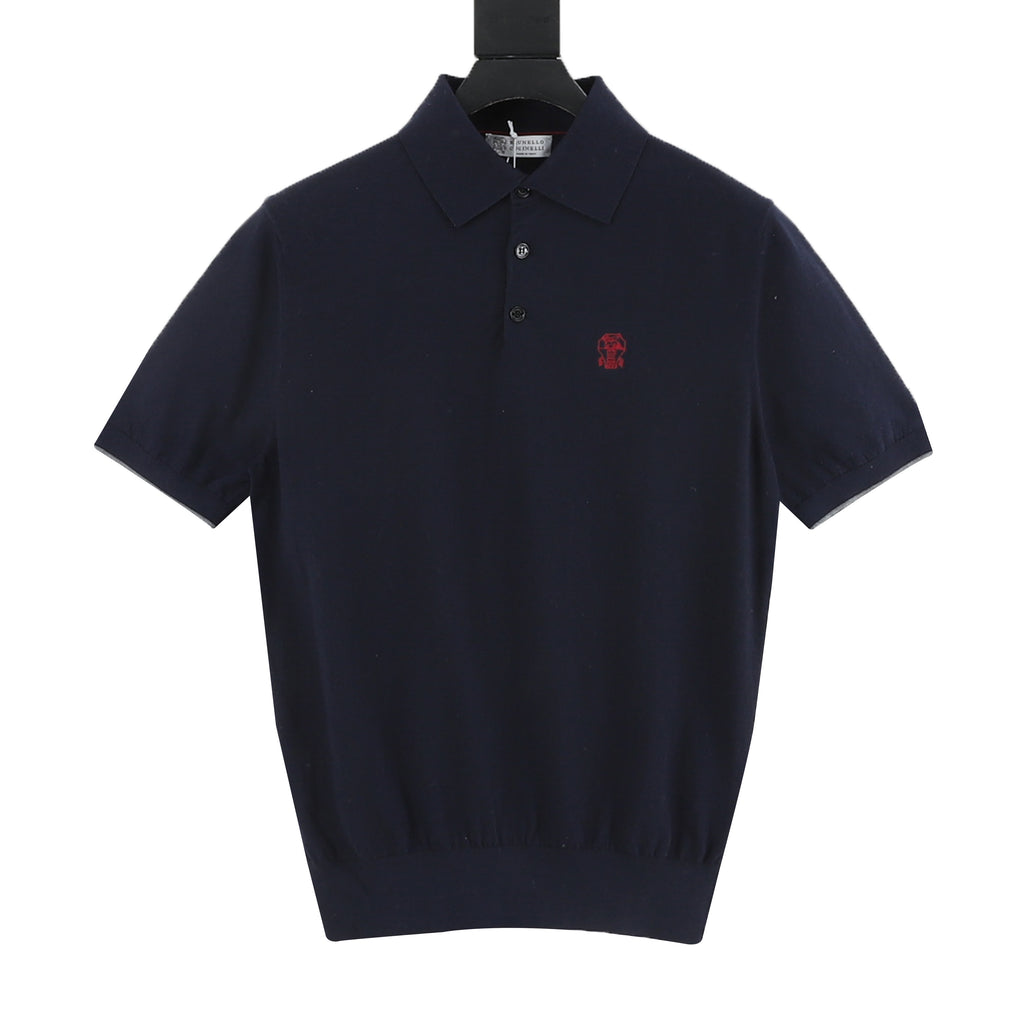 Brunello Cucinelli Solid Color Embroidered Logo Polo Shirt