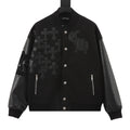 CH Leather-Sleeve Varsity Jacket with Cross Patch Logo