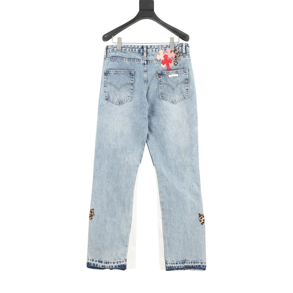 Chrome Hearts × Gallery Dept. Cross Patchwork Flare Jeans — Light Wash