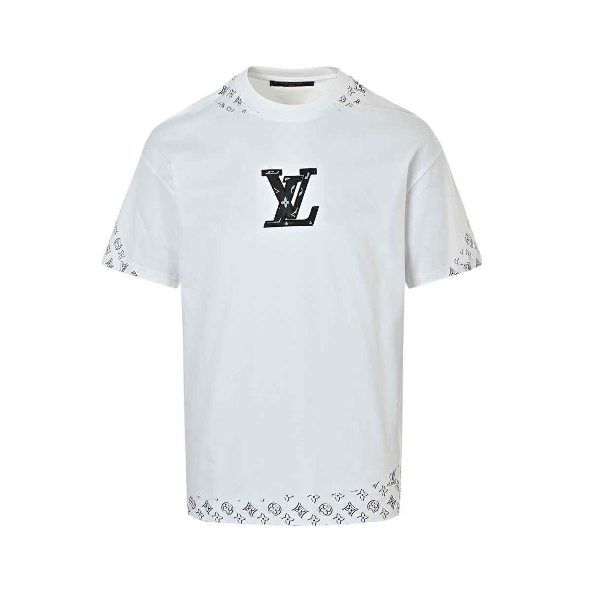 Louis Vuitton Border Monogram LV Logo Short-Sleeve T-Shirt in White
