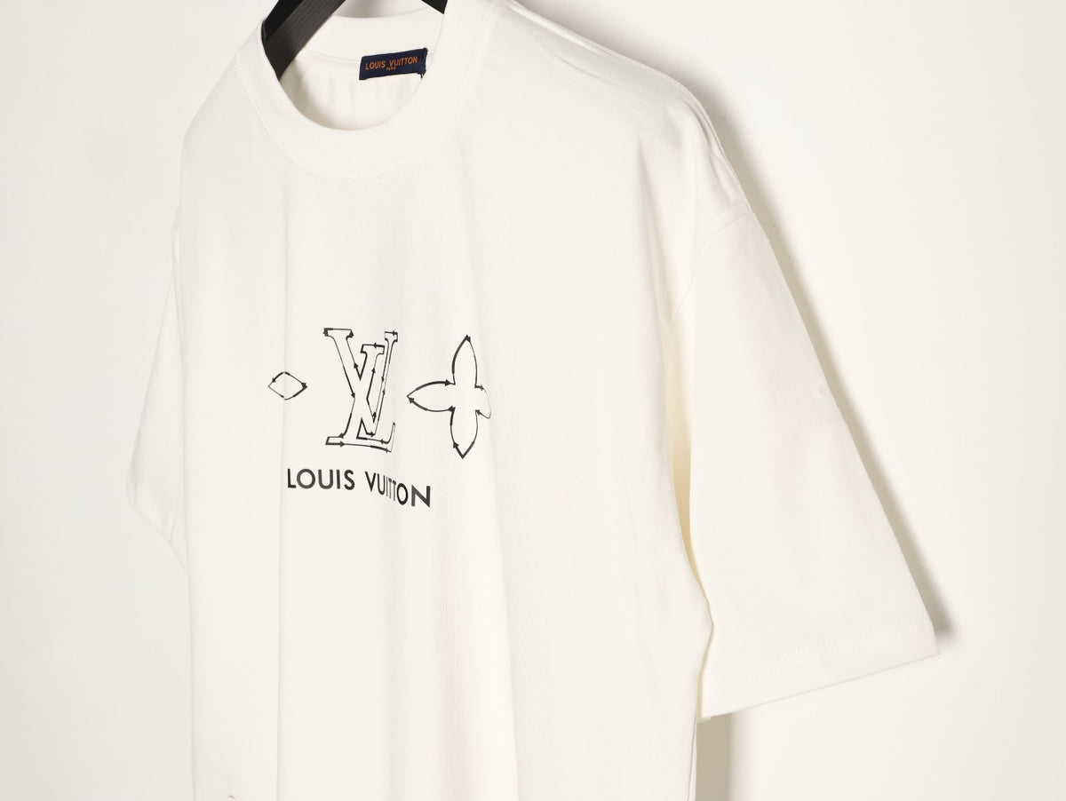 Louis Vuitton Sketch-Style Monogram Logo Short-Sleeve T-Shirt in White