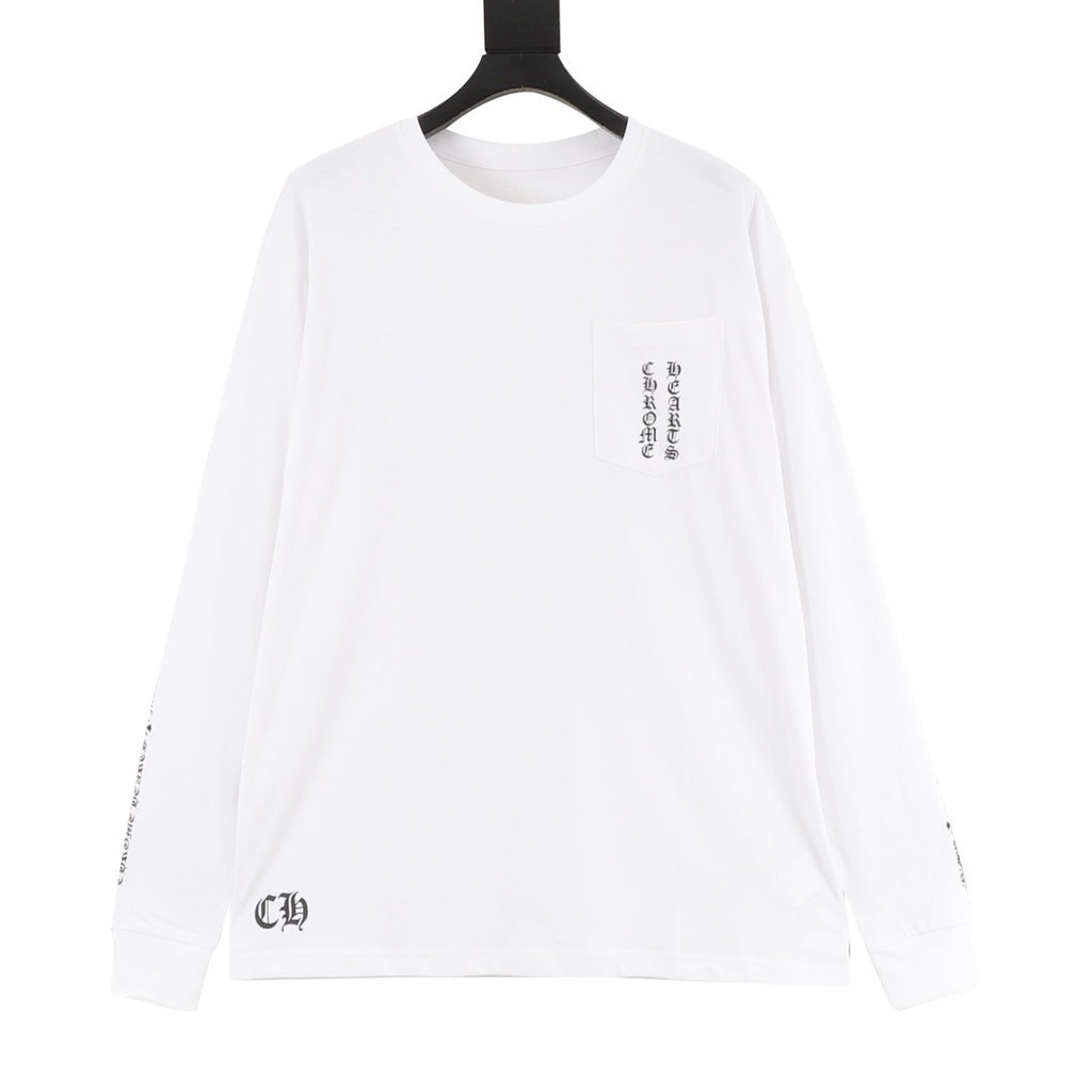 Chrome Hearts "Large Floral Cross" Print Long-Sleeve Tee (Black & White)