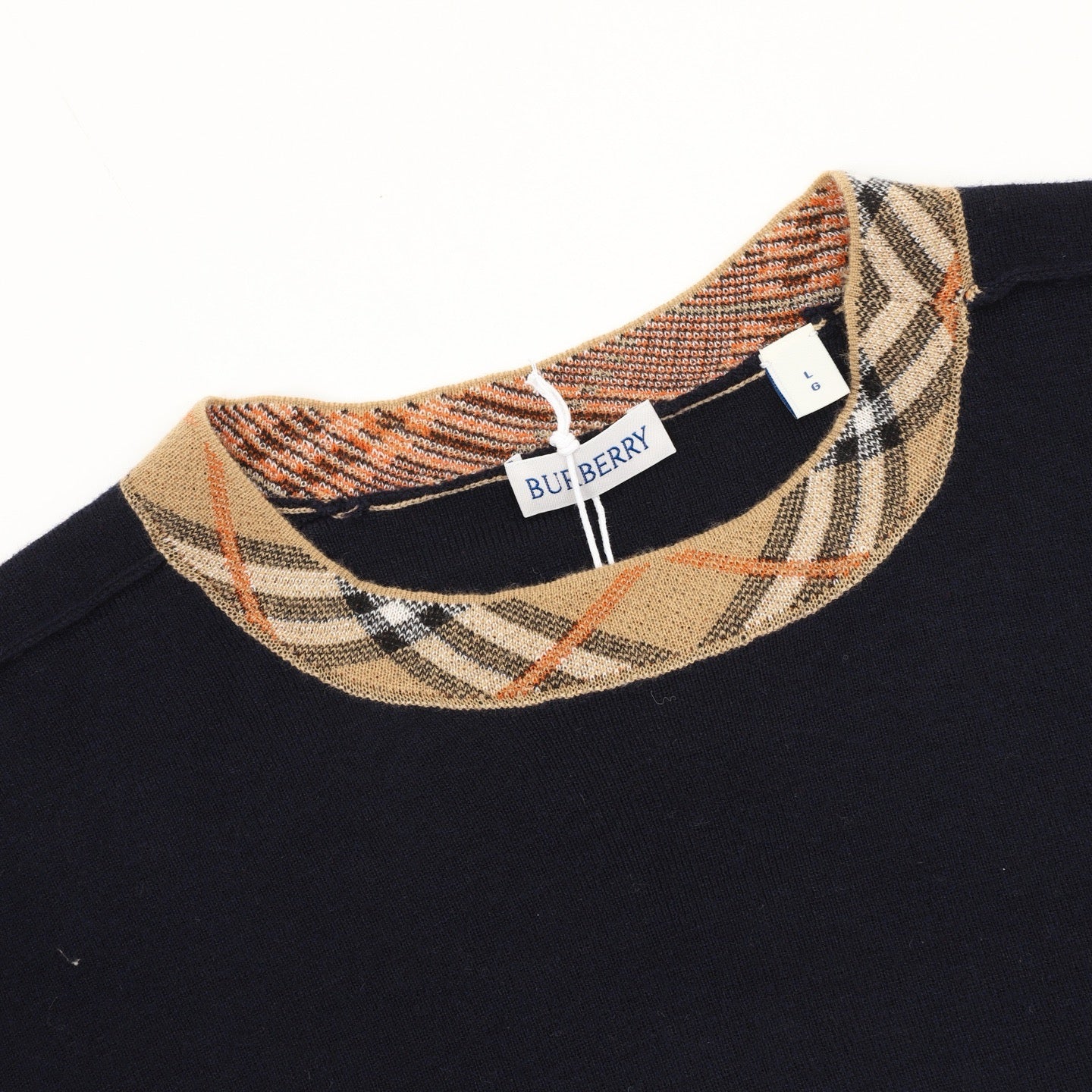 Burberry Check-Collar Knitted Wool Sweater