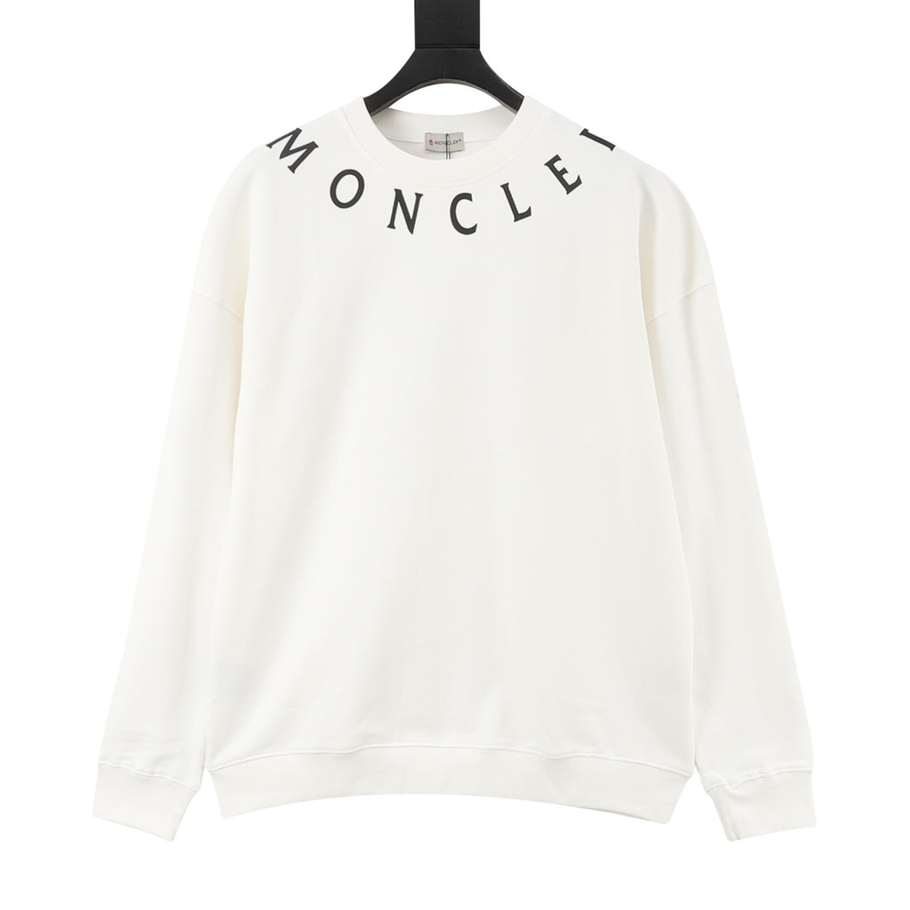 Moncler Women's & Men's White Curved Neck Logo Crewneck Sweatshirt