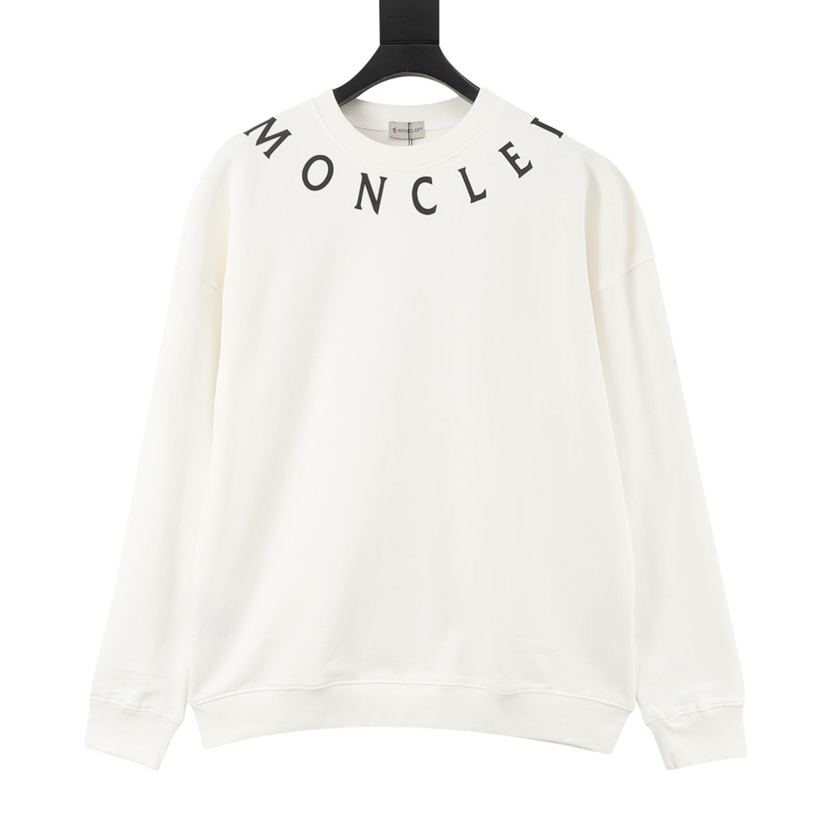Moncler Women's & Men's White Curved Neck Logo Crewneck Sweatshirt